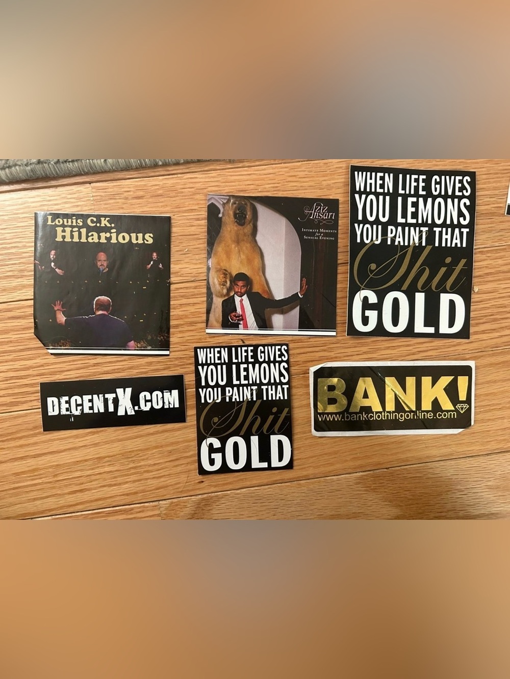 Y2K sticker lot Louis CK aziz Ansari atmosphere bank clothing decent x